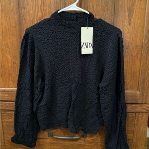 Zara Elegant Black Textured Blouse
